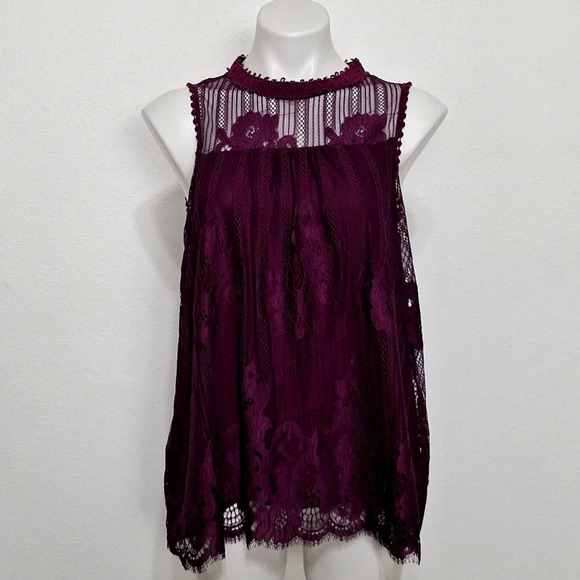 Taylor & Sage Whimsygoth Mesh Witchy Embroidered Lace Babydoll Purple Top Size L - Picture 1 of 10